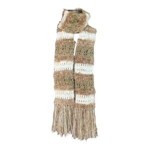 Scarf With Fringe WHBM Women's Scarf Beige Tan White Boho Hippie Neck Warmer